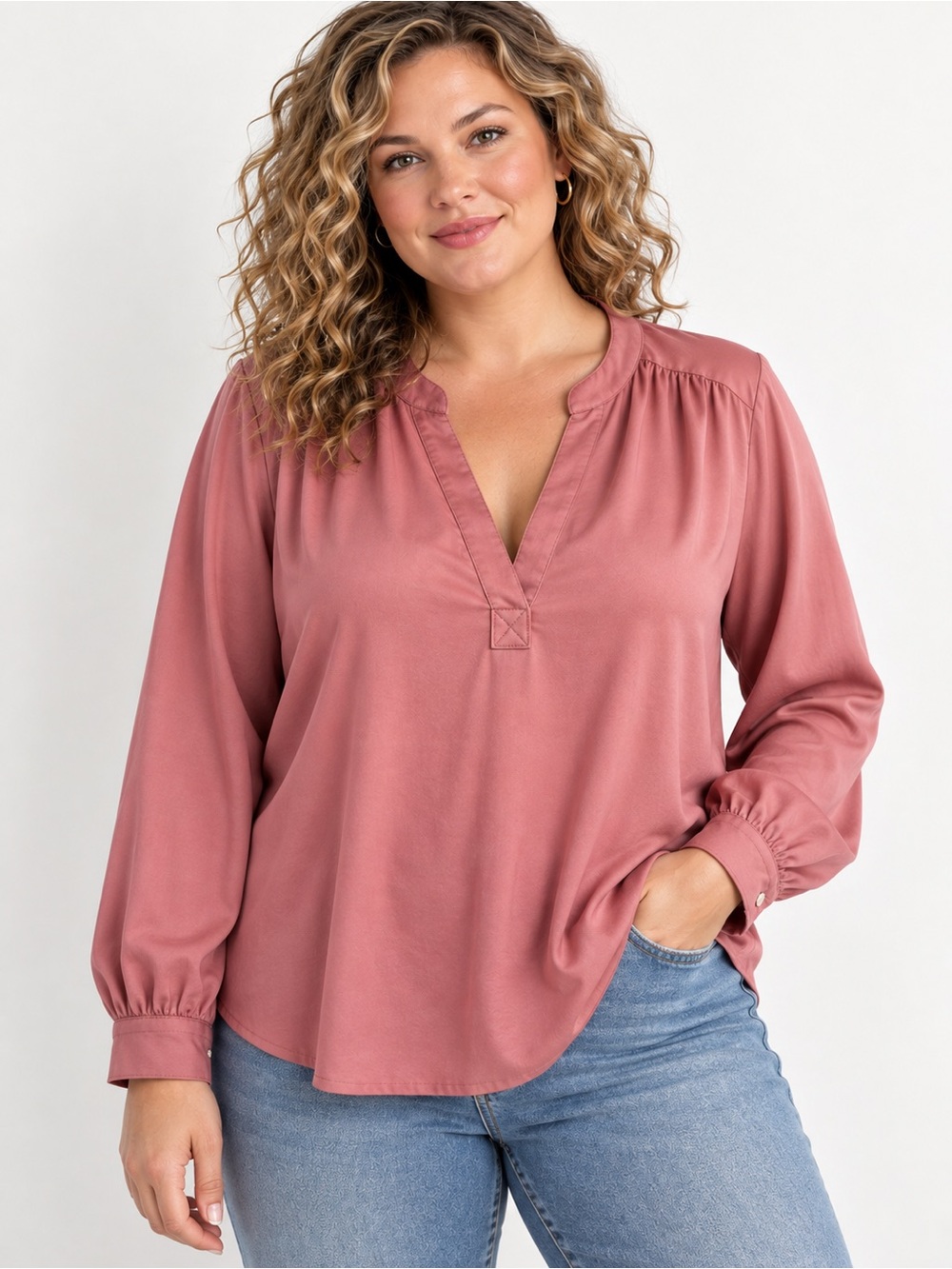 GAP Deco Rose Silky V-Neck Blouse XL Long Sleeve Draped Top